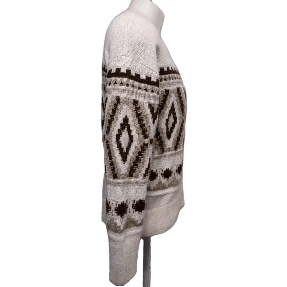 Old Navy Sweater Size M Mens Southwestern Boho Cabin Core Tan Geometric Crewneck